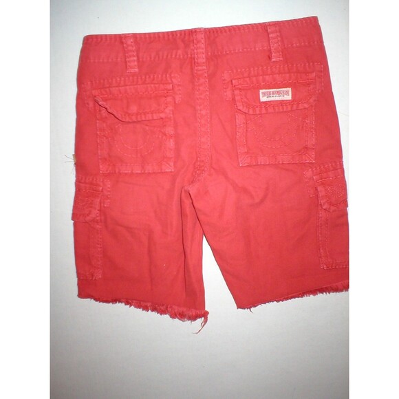 New Boys NWT $98 True Religion Brand Jeans 10 Cargo Shorts Red Girls Raw Edge - Picture 1 of 5